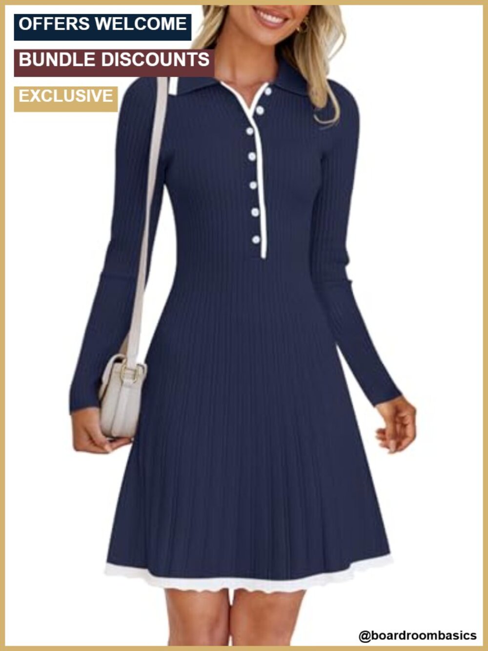 Long Sleeve Pleated Knit Sweater Dress Work Mini Dress